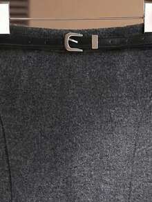 GlowEve Women's Solid Color Casual Minimalist Daily Skirt - Grey - View 3
