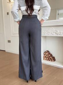 Modelyn 女款純色3D花卉裝飾寬腿褲 - 深灰色 - 查看 2