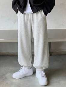 DAZY Men's Solid Color Drawstring Waist Casual Versatile Daily Wear Sweatpants - Grey - View 6