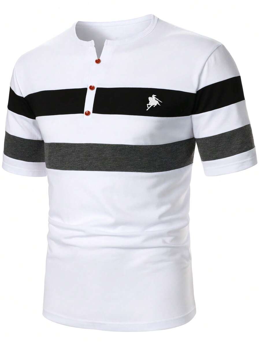 Manfinity Homme Áo thun nam ngắn tay họa tiết hiệp sĩ phối màu phong cách casual đa năng mặc hằng ngày - Nhiều màu - Xem 1