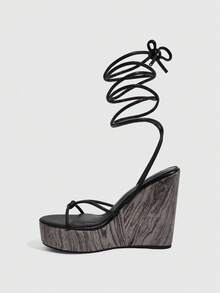 CUCCOO SZL Women's Strappy Fashion Versatile Thick Sole Wedge Sandals, Vacation Shoes, Spring/Summer Shoes - Black - View 5