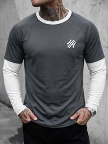 SLATEMANN Men's Colorblock Patchwork Long Sleeve 2 In 1 T-Shirt - Multicolor - View 6