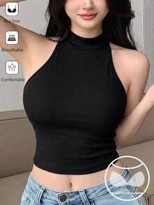 DAZY 女款素色立領無袖內搭背心 - 黑色 - 查看 3