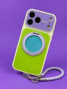 ShellaStory Dopamine Collision Color Pivot Case Wrist Strap Suitable For 17promax Phone Case 16 New Models 15 Day Creative Minimalist 14 Anti Fall Protective Case - Green purple - View 1