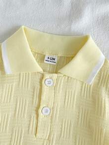SHEIN Vintaside Kids 男嬰夏季領口短袖簡約休閒套裝，搭配百搭時尚白色短褲，適合日常休閒、公園散步或旅行度假 - 黃色 - 查看 7
