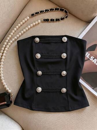 Franclia Women's Summer Fashion Button Decor Tube Top