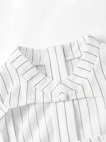 ROMWE Grunge Punk Blusa de mujer gótica con calados y decoración metálica, estilo vintage de nicho a rayas - Blanco - Ver 4