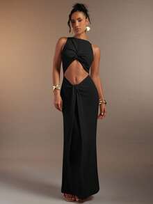 Hauture Women's Sexy Twisted Front With Cut Out Maxi Dress - Black - View 7