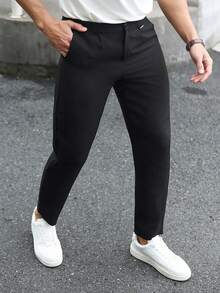 Manfinity Homme Men's Solid Color Casual Business Suit Pants, Suitable For Daily Commute, Relaxed Work Environment Or Semi-Formal Occasions, Also An Ideal Gift For Boyfriend And Husband - Black - View 3