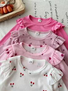 SHEIN Vintaside Kids 女嬰 0-3 歲 8 件組 春秋可愛休閒簡約外出套裝 4 件上衣與 4 件長褲 - 彩色 - 查看 6