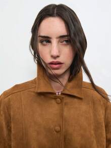 Nöista Brown Suede Jacket With A Collar, Flap Patch Pockets & Covered Buttons. Everyday, Back-To-School, Office Wear, Travel, Weekends, Fall Autumn, Winter.. - Brown - View 5