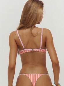 Musera Resort Braguita de bikini a rayas con detalle de lazo y ribete de encaje, solo Bottom, para verano, playa, vacaciones y uso diario, sexy y linda, Bambola - Naranja - Ver 2