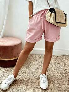 EMERY ROSE Shorts de talla grande de verano casuales versátiles de unicolor - Rosa - Ver 3