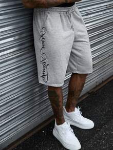 SLATEMANN Pantalon de survêtement décontracté mature très vendu, design imprimé lettres corps d'herbe, 2 en 1, pantalon de survêtement longueur capri pour hommes - Gris - Voir 6
