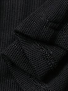 Dazy Plus Elastic Fitted Knit Casual High Neck Base Layer Short Sleeve Black Spring Summer Autumn Pullover T-Shirt - Black - View 6
