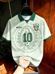 Aesthetic Post 男士復古墨西哥圖案領 Polo 足球上衣，足球支持者服飾，適合度假、慢跑、購物、休閒與儀式場合 - 彩色 - 查看 5