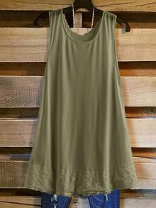 Rusticease Women's Plus Size Lace Patchwork Tank Top - Army Green - View 2