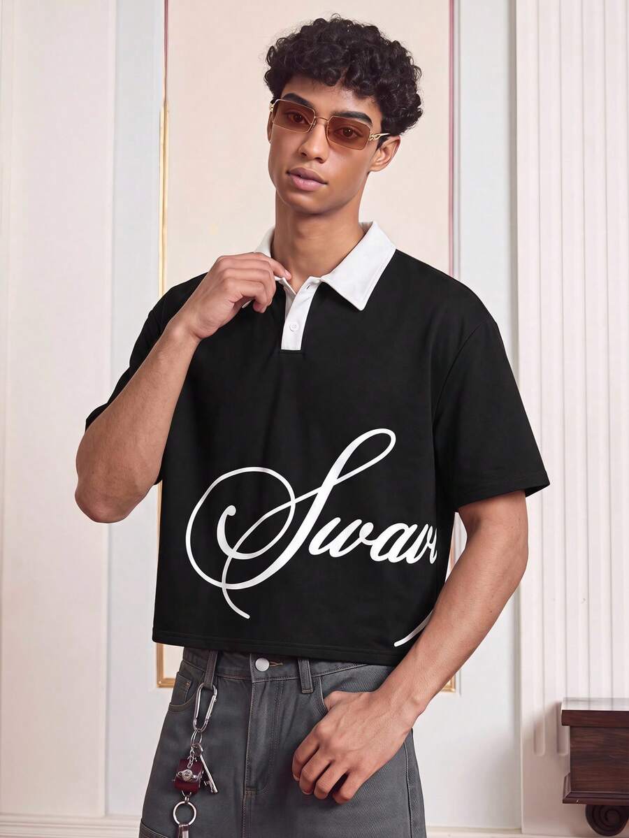 NORVETH Men's Summer Casual Regular Fit Short Sleeve Polo Shirt, Blue & White Color Block With Embroidery - Black - View 1
