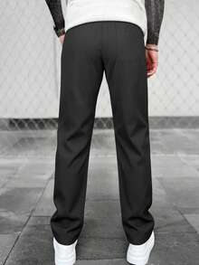 Manfinity Homme Men Solid Drawstring Waist Pants, For Fall - Black - View 2