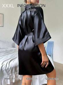 1pc This Women's Solid-Color Silk-Faced Sexy Short-Sleeved Bathrobe Features A Pure Mature Style, Suitable For Both Spring And Summer. It Is Ideal For Home Use, Gatherings, Parties, And Hotels - Black - View 13