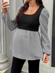 SHEIN Maternity Square Neck Long Sleeve Blouse Fall,Autumn Outfit For Women - Black - View 7