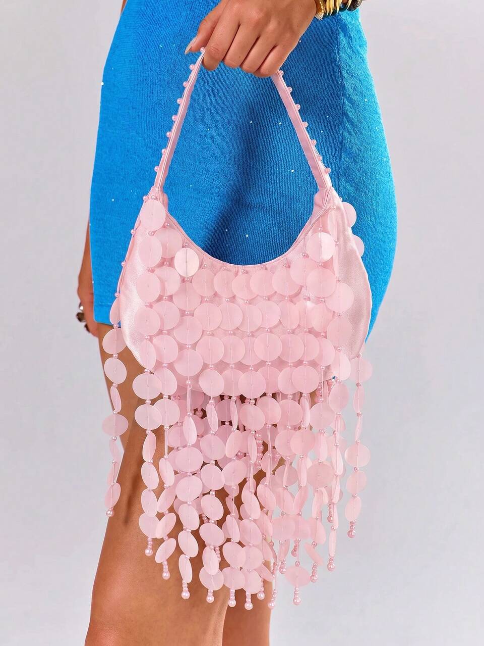 Damen modische einfache elegante luxuriöse handgefertigte perlenbesetzte Pailletten-Quasten-Handtaschen mit Griff, Abendtasche, für Cocktailparty, Party, Abschlussball, Club, Date, Geburtstag, Abend, Date Night, Bankett, Hochzeit