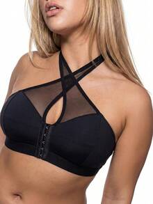 AltBold Bra Halter Tipis Tanpa Kawat Ukuran Plus yang Nyaman - Hitam - View 5
