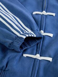 SWAVVY Chaqueta casual de hombre con botones de rana, a rayas y bloques de color, para primavera/otoño - Azul - Ver 6