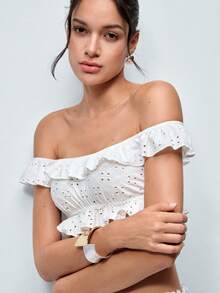 Softvol 2pcs Women White Cropped Top And Shorts Pajama Set, Sleepwear Loungewear - White - View 7
