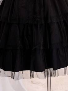 Set Gaun Camisole dan Atasan Lengan Pendek Kasual untuk Kembali ke Sekolah Musim Panas untuk Anak Perempuan Remaja - Hitam - View 7