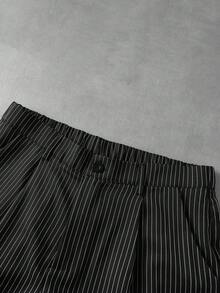 ROMWE MEN 男士條紋鈕扣短袖襯衫與口袋短褲套裝 - 粉色 - 查看 4