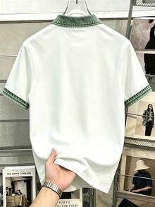 Manfinity Hypemode 男士夏季休閒拼色條紋 Polo 衫 - 綠色 - 查看 2