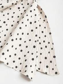 Sweetra Spring/Summer Fashion New Vintage Strapless Ruched Metal Buckle Waist-Cinched Slimming Asymmetrical Hem Top & Minimalist Wide Leg Long Pants Elegant Women's Brown Polka Dot 2-Piece Set - Apricot - View 7