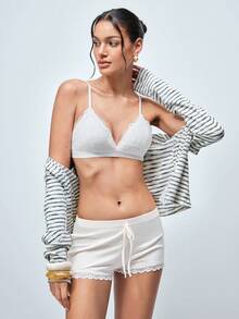 Softvol Sujetador de encaje floral con triángulo, lencería sexy - Blanco - Ver 8