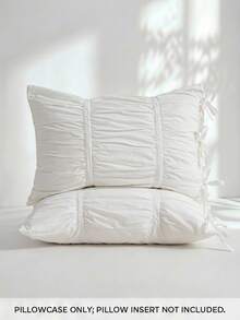 Veyra Day 1PC Polyester Pillowcase, Korean Style Ruffled Bow Decor, Invisible Zipper, Breathable Soft Cushion Cover, No Pillow Insert, Home Dorm Bedding Decor - White - View 2