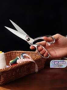 One Pair Of Professional Sewing Scissors, Stainless Steel Tailor Shear, Fabric Needlework Cutting Scissors, Dressmaker Tailor Scissors - Silver - View 1