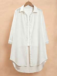 SHEIN Franclia 女款素色休閒百搭日常穿著襯衫 - 白色 - 查看 1