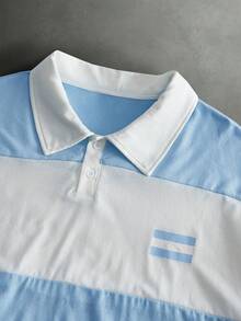 HIMLAND Men's Summer Casual Loose Short Sleeve Polo Shirt Colorblock Contrast Collar Plus Size - Multicolor - View 3