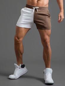 Manfinity Homme 男士寬鬆雙色抽繩腰短褲 - 棕色 - 查看 4