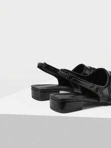 Mnmlis French Pleated Black Pointed Toe Low Slingback Shoes, Retro Rear Strap Versatile Outer Women's Shoes, Spring And Summer Low-Heeled Commuter Women' - Black - View 4
