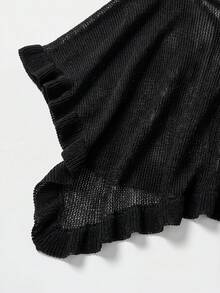 SHEIN CURVE+ 大尺碼女款純色不對稱單肩休閒性感日常穿搭毛衣 2026年秋季 22W 度假約會之夜 黑色 - 黑色 - 查看 4