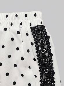 Breezaya Pantaloni lunghi casual a gamba larga da donna con pois e bordo in pizzo a contrasto - Bianco e nero - Visualizzare 7