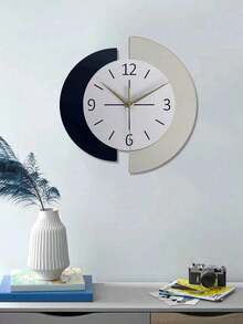 1PC  Semi-Circular Splicing Clock, Modern Simple And Personalized Creative Splicing, Home Decoration Wall Clock. Silent Clock With No Ticking Sound. - black and white - View 4