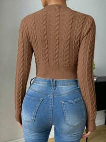 SHEIN Raffinéa Áo len croptop màu trơn phong cách thường ngày đa năng - màu nâu - Xem 2