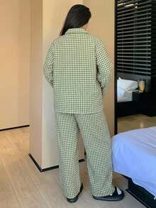 Dazy Plus 格子宽松睡衣套装，家居服套装，四季皆宜 - 薄荷綠 - 查看 2