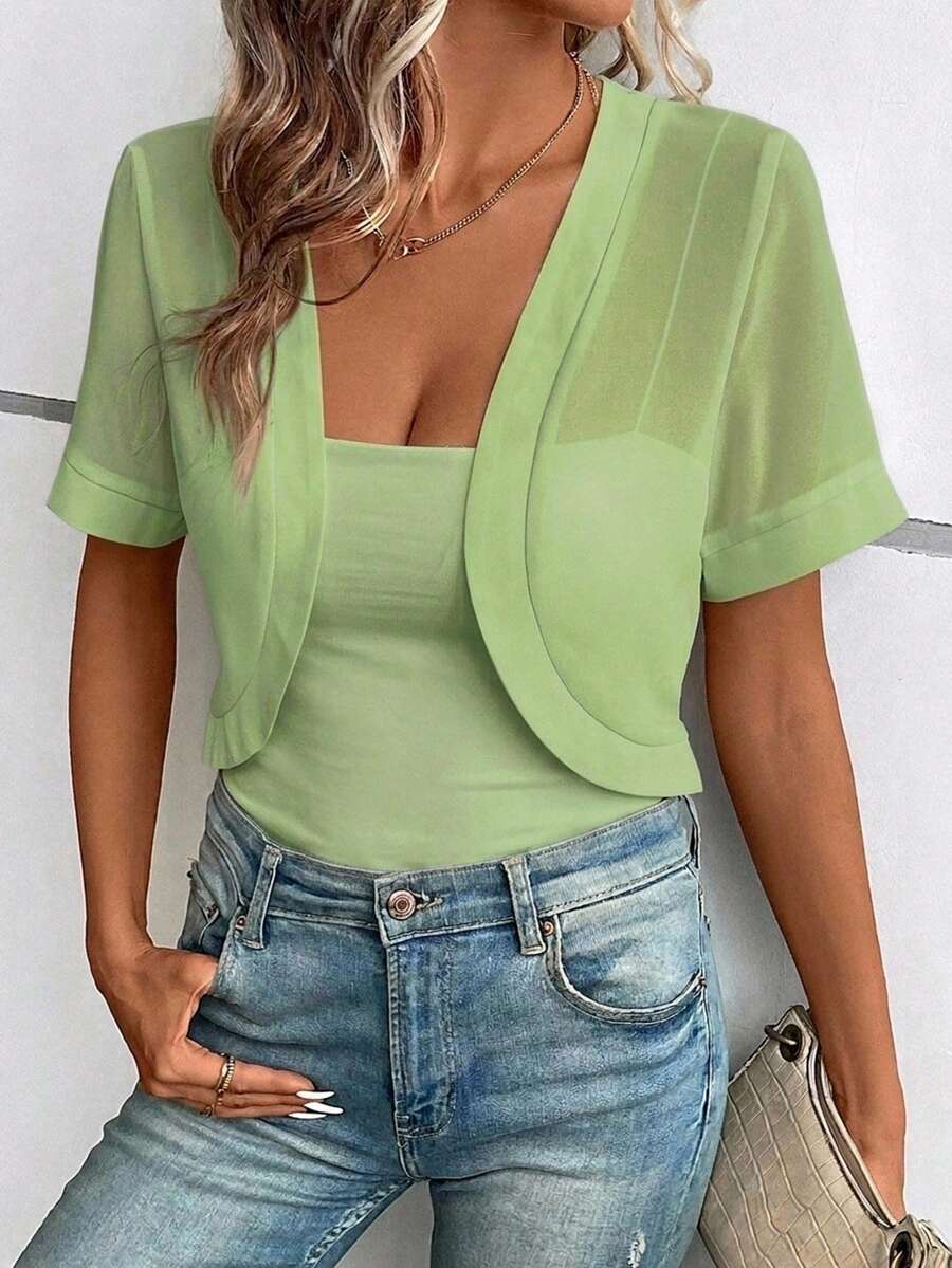 SHEIN LUNE Women's Solid Color Short Cut Jacket In Fall/Winter - Green - View 1