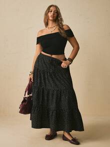 Freevana Damen Große Größen Langer Schwarz & Weiß Polka Dot Mehrschichtiger Kuchenrock A-Linie Locker Elegant Lässig Romantisch Frühling Sommer Frühherbst Oberbekleidung - Schwarz und Weiss - Übersicht 3