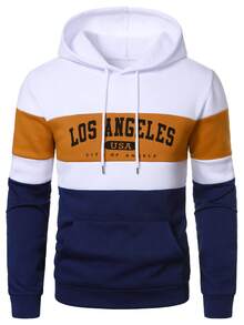 Manfinity Homme Sudadera casual de manga larga con capucha, cordón y patrón de letras en bloques de color para hombres - Multicolor - Ver 4