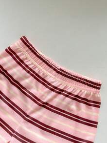 SHEIN Playful Pals 女嬰休閒時尚日常圓領標準肩短袖短版粉色T恤，附3D蝴蝶結與鬆緊腰短褲套裝 - 彩色 - 查看 7