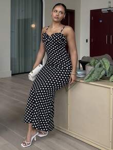 leahseptember Black & White Polka Dot Sexy Casual Backless Sleeveless Women's Spaghetti Strap Dress, Spring & Summer Elegant - Black and White - View 4